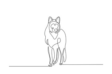 Wild wolf in continuous one line drawing. Single line art draw of Husky. Editable vector.