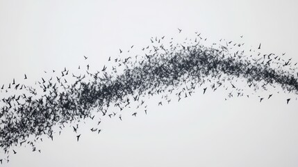 Abstract Wave of Black Particles on White Background: Dynamic Digital Art