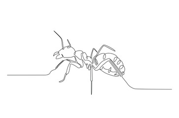 Black ant in continuous one line drawing. Single line art draw of ant. Editable vector.