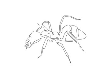 Black ant in continuous one line drawing. Single line art draw of soldier ant. Editable vector.