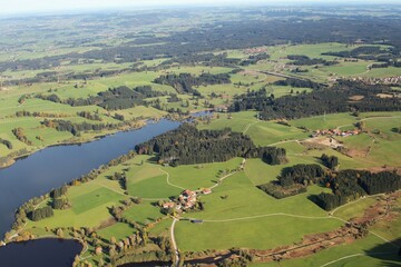Aerial view, Niedersonthofener Lake in Upper Allgaeu, Allgaeu, Bavaria, Germany, Europe