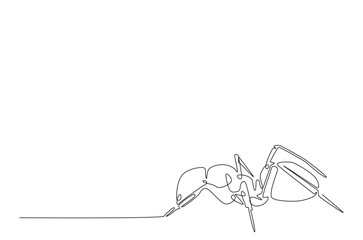 Black ant in continuous one line drawing. Single line art draw of soldier ant. Editable vector.