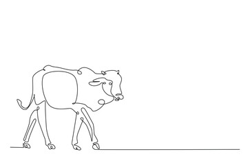 Cow in continuous one line drawing. Single line art draw of cow or bull. Editable vector.