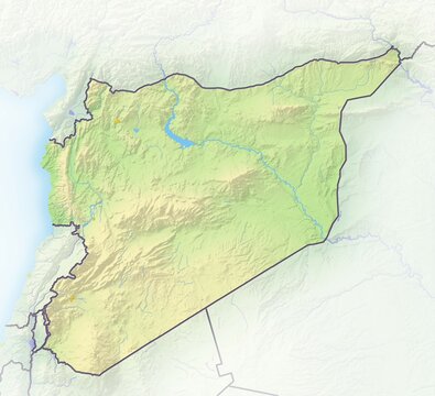 Syria, shaded relief map, Asia