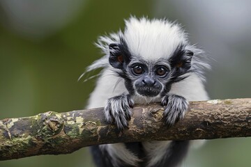 Pied Tamarin holding tree branch. KI generiert, generiert, AI generated