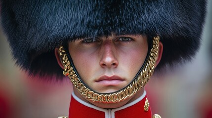 Close-up portrait of a British Royal Guard.
