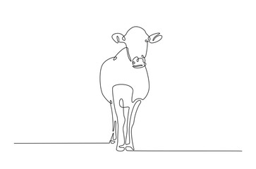 Cow in continuous one line drawing. Single line art draw of cow or bull. Editable vector.