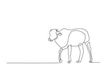 Cow in continuous one line drawing. Single line art draw of cow or bull. Editable vector.