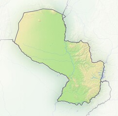 Paraguay, shaded relief map, South America