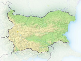 Bulgaria, shaded relief map, Europe