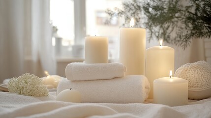 Serene spa candles towels relaxation room