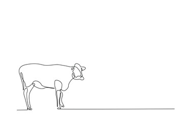 Cow in continuous one line drawing. Single line art draw of cow or bull. Editable vector.
