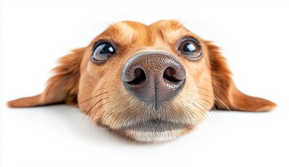 Adorable Brown Dog with Powdered Nose Close Up Studio Shot