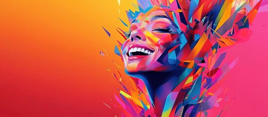 Colorful abstract woman portrait with vibrant geometric shapes.