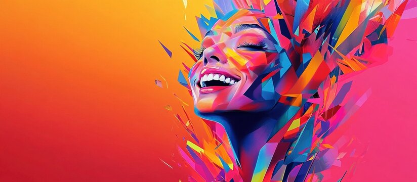 Colorful abstract woman portrait with vibrant geometric shapes.