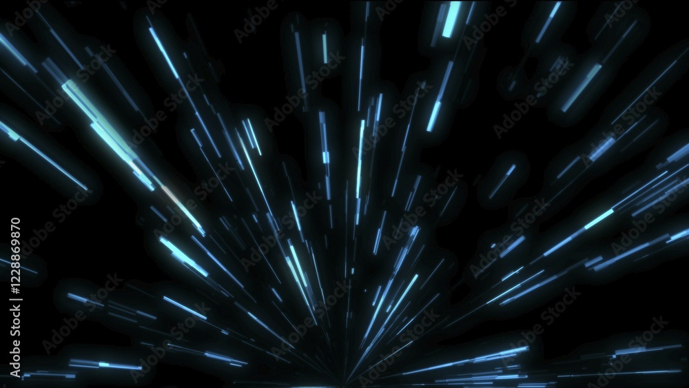 Poster glitch lines, traveling in dark with high speed, 3d rendering computer generated background