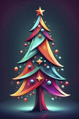 Abstract Christmas tree illustration with vibrant colors and geometric shapes, AI generated