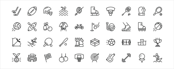 Sport Line Icon Featuring Various Sporting Activities, Sport Icon Set