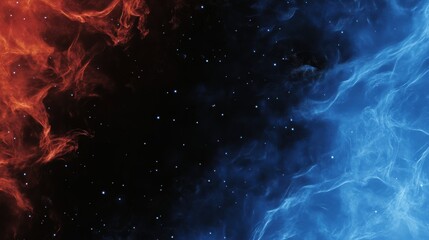 Cosmic Nebula: Fiery Red and Icy Blue Celestial Clouds