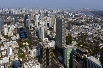 View from Maha Nakhon Tower, 314m, city view, Klong Toei and Sathon district, Mahanakhon, Bang Rak district, Bangkok, Thailand, Asia