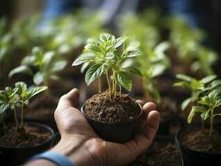Young plants are bred and planted with the help of Ki, AI generated