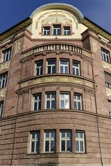 Fototapeta premium Facade, Office and commercial building, Art Nouveau, built around 1900, Nuremberg, Middle Franconia, Bavaria, Germany, Europe