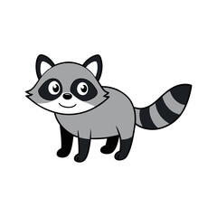 Cute Cartoon Raccoon with Striped Tail