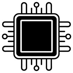 Microchip Icon with Circuit Lines