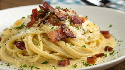 Creamy Carbonara Pasta with Crispy Bacon