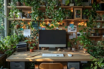 Lush Greenery Enhances A Home Office Workspace