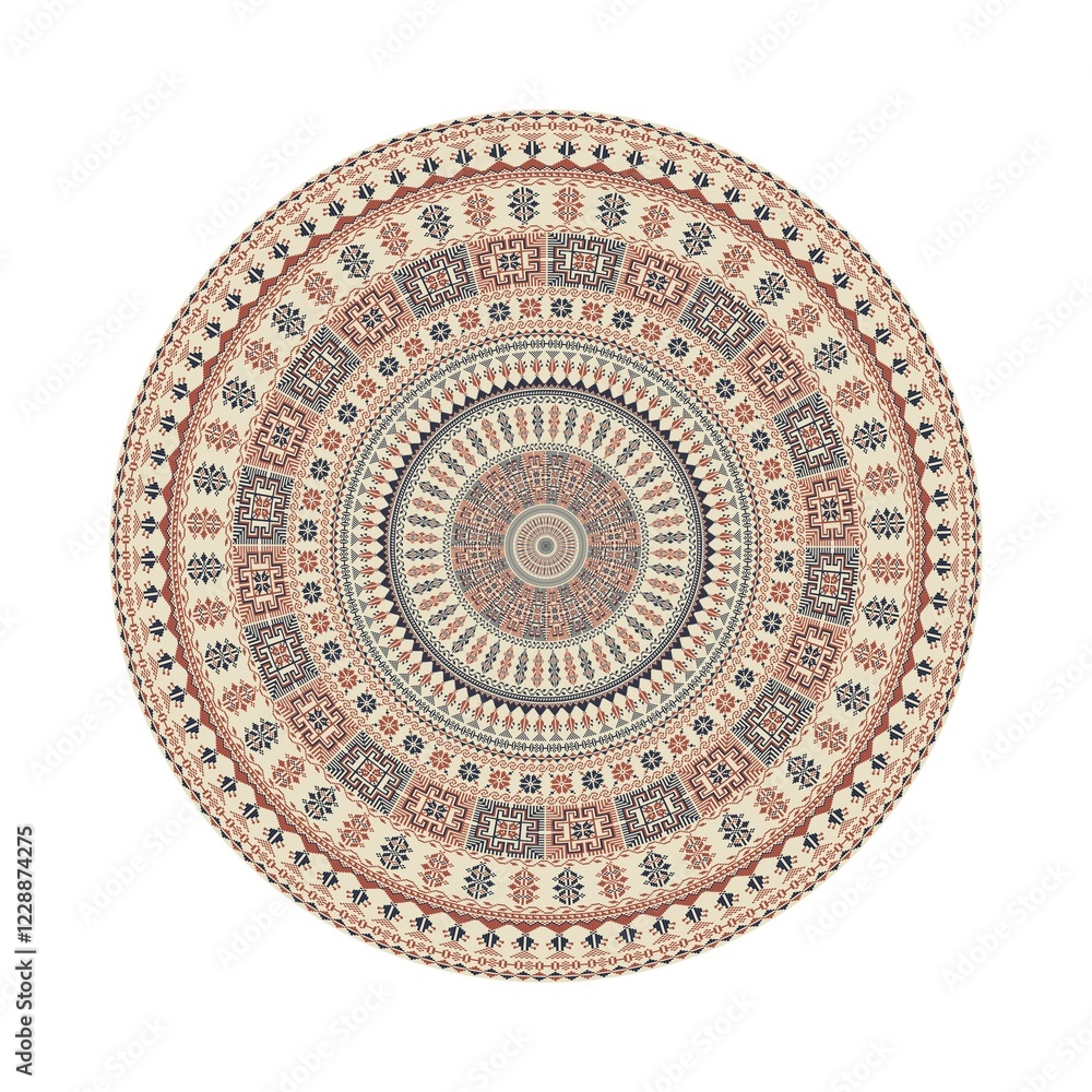 Poster circular pattern in traditional palestinian style, vector design element