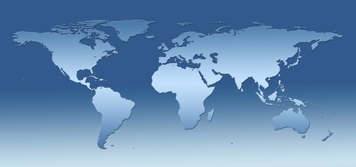 Light blue map of the world in front of a dark blue background, colour gradient