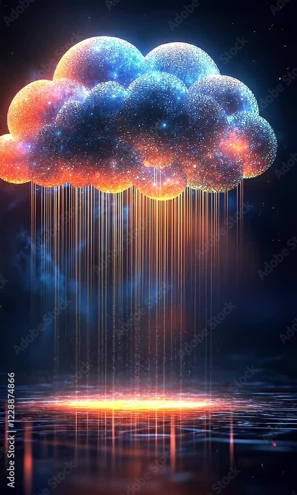 Poster cosmic cloud data rain; digital future backdrop
