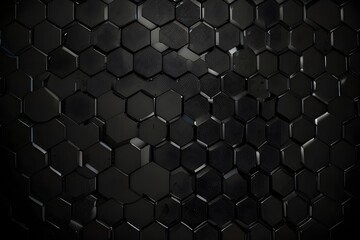 Black background. Dark hexagon carbon fiber texture. Black honeycomb metal texture steel background. Web design template vector illustration EPS 10. Generative AI