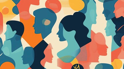silhouettes of people in profile. Vector illustration