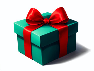 Fototapeta premium Green gift box with red ribbon