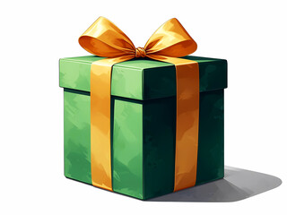 Obraz premium Watercolor green gift box with yellow ribbon