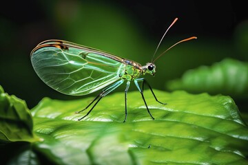 Glass winged bug on a green leave, AI generated