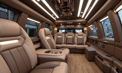 Mocha mousse-colored limousine with plush velvet interiors - This luxurious limousine features a smooth mocha mousse-colored exterior and plush velvet