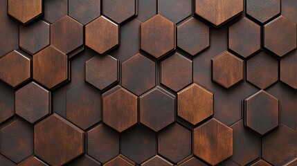 Dark brown wooden hexagonal tile wall.
