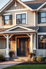 Dream House Exterior: Stunning Architectural Design, Brick Facade, and Lush Landscaping