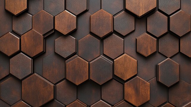 Dark brown wooden hexagonal tile wall.