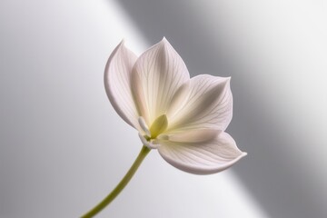 Obraz premium Close-up of a blooming flower in soft white tones on a light background, emphasizing nature's simplicity