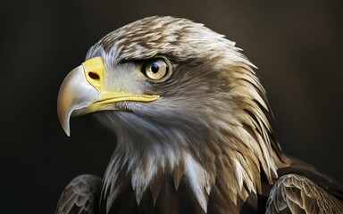 Obraz premium Animal portrait of a white-tailed eagle (Haliaeetus albicilla) against a dark background, AI generated