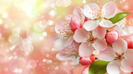Delicate pink and white spring blossoms on a soft, blurred background.