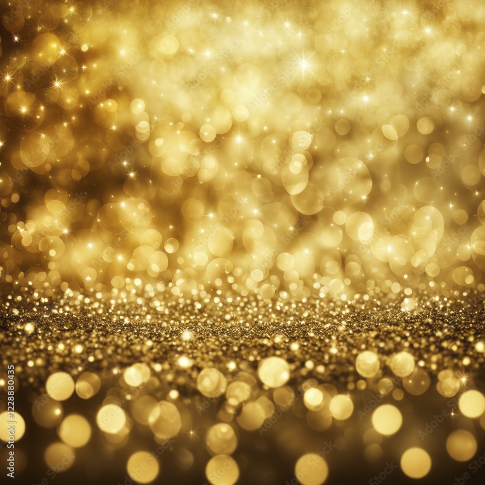 Poster gold bokeh background with twinkling lights creating a warm and festive glow in an abstract manner, 