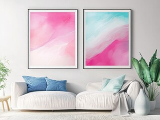 Contemporary Art Poster - Abstract Pink and Blue Ocean Wave Wall Decor
