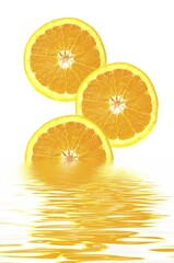 Orange slices with reflections in water