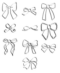 vector bows on a white background, beautiful bows in flat illustration and cartoon style