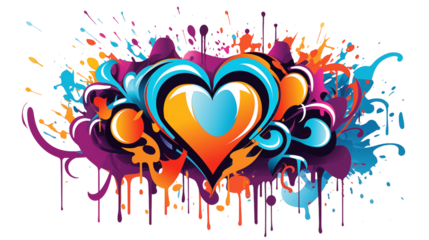 Vibrant Colorful Graffiti Heart Design Abstract Love Concept Urban Art Style Grunge Texture Splashes Trendy Wallpaper Creative Background